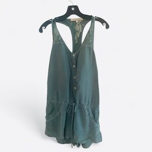 Miss Ferriday Green Lace-Back Buttoned Romper